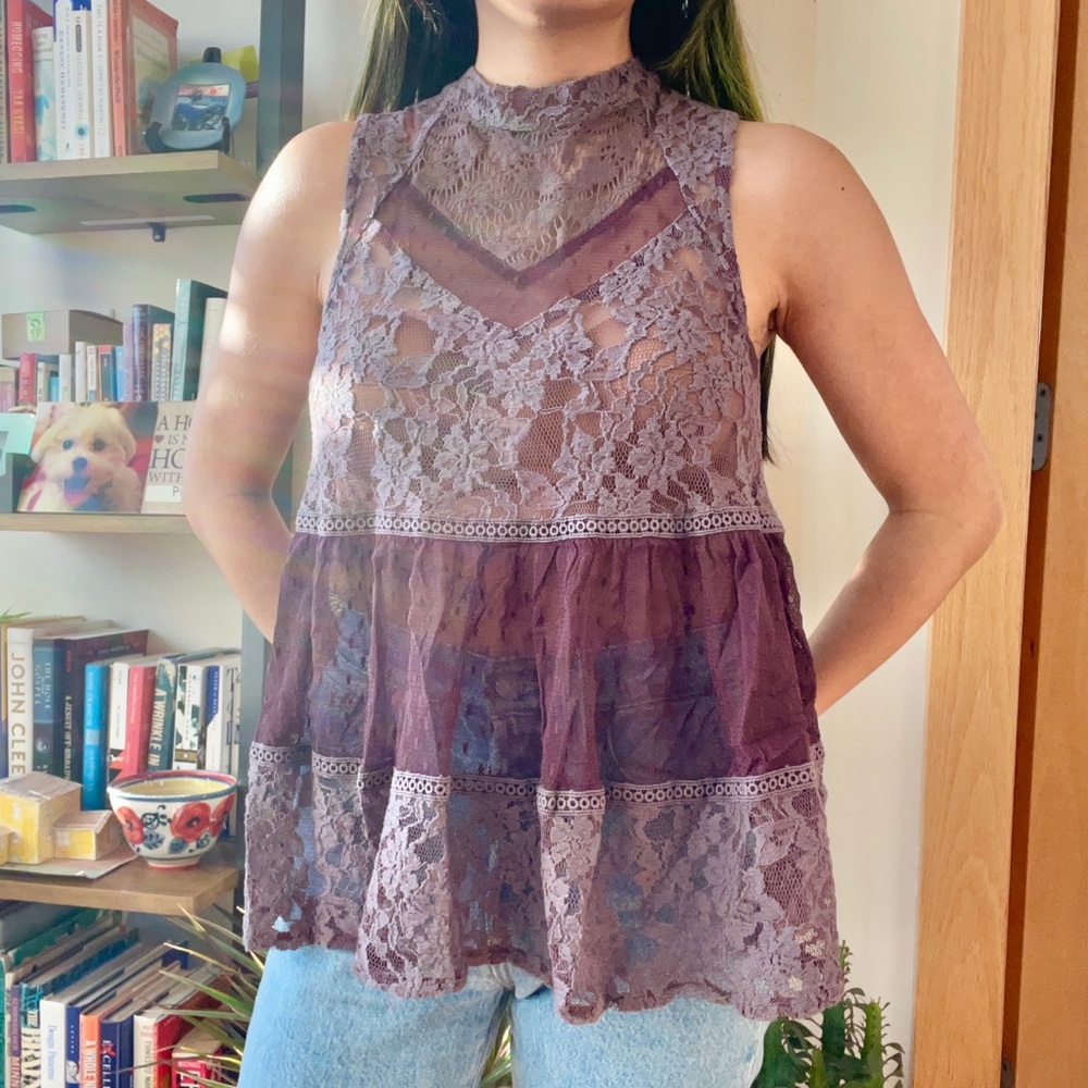 Free People Lady Bird Purple Lace Tank
